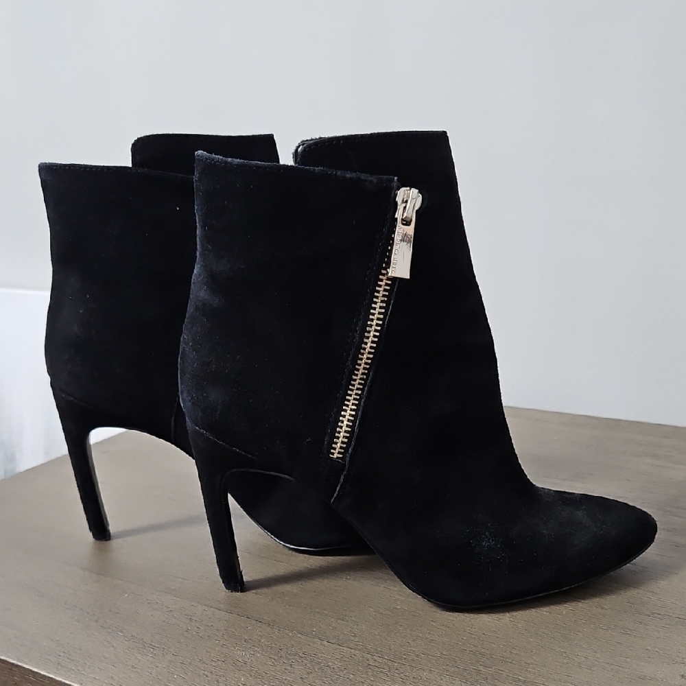 Vince Camuto Black Ankle Booties with Gold Zipper